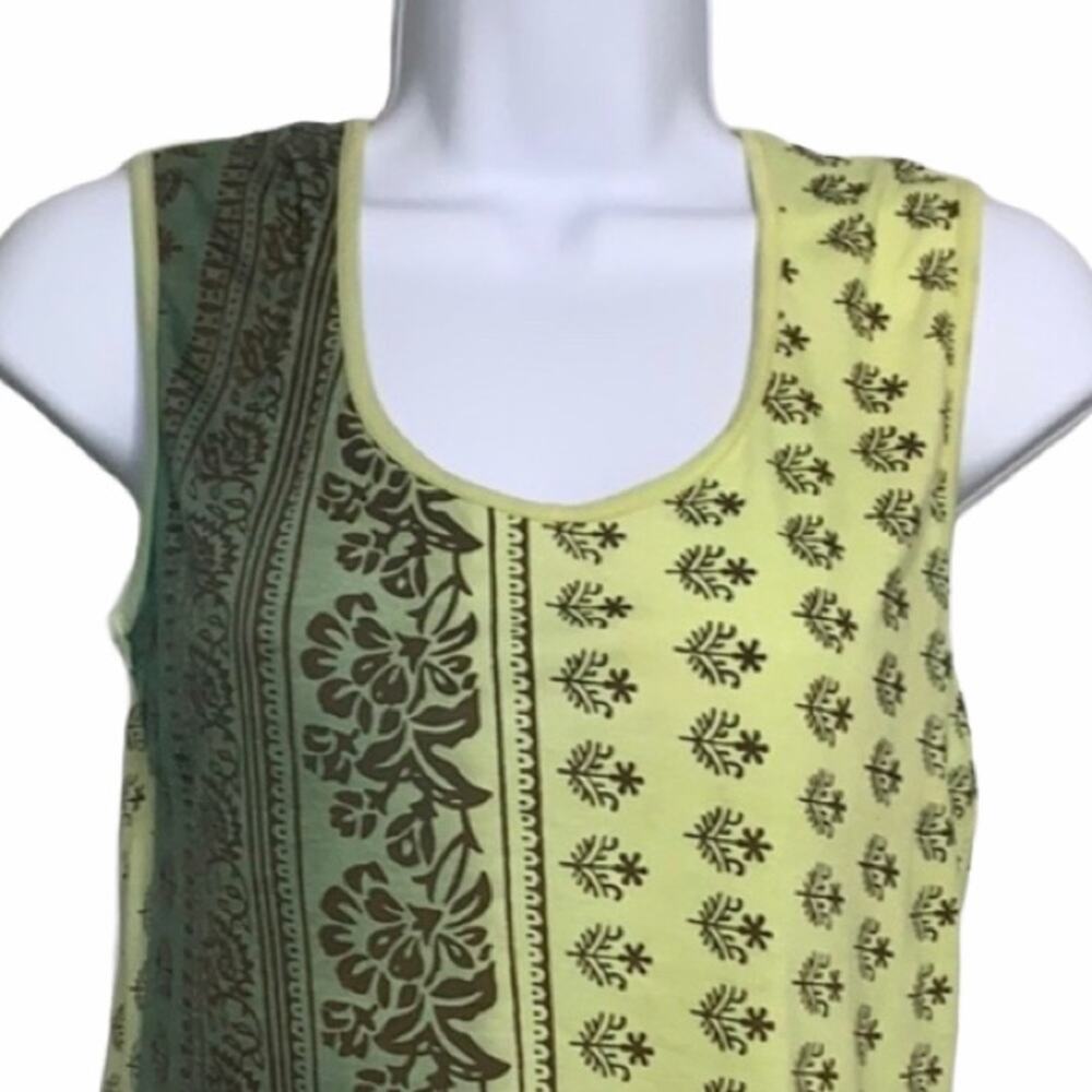 Retro Free People Boho Dual Flower Design Green Brown Scoop Neck‎ Tank Top Large - Picture 3 of 8